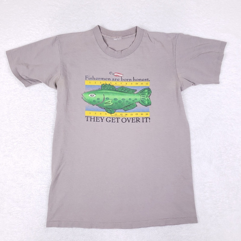 Vintage Fishing Graphic‎ Tee Single Stitch Medium Gray